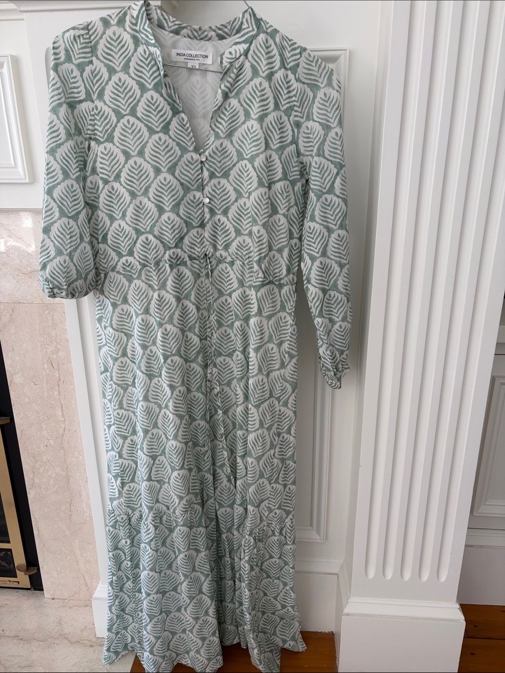 Sage Leaf-Print Maxi Dress